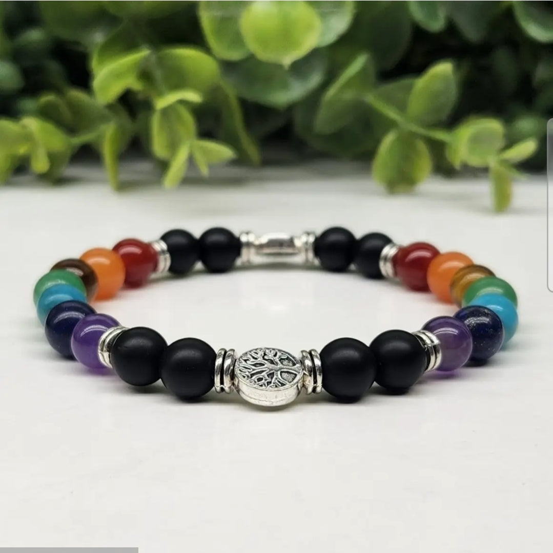 Chakra-Tree of Life Stretchable Bracelet 8mm -7.5"