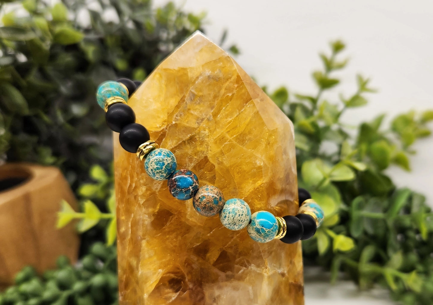 Calmness - Imperial Jasper (Blue)/Blk Obsidian Bracelet 8mm
