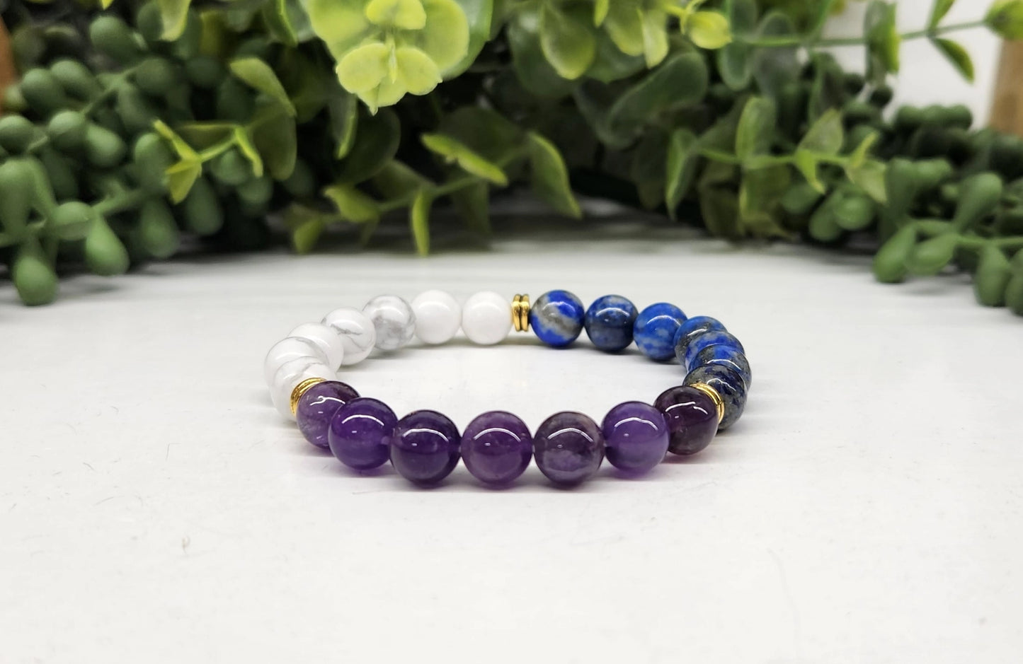 Mental Clarity - White Howlite/Lapis/Amethyst Bracelet 8mm