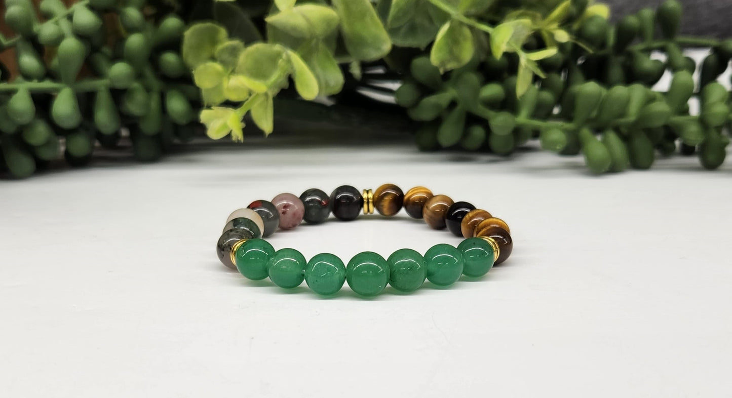 Abundance - Green Jade/Tiger Eye/Bloodstone Bracelet 8mm