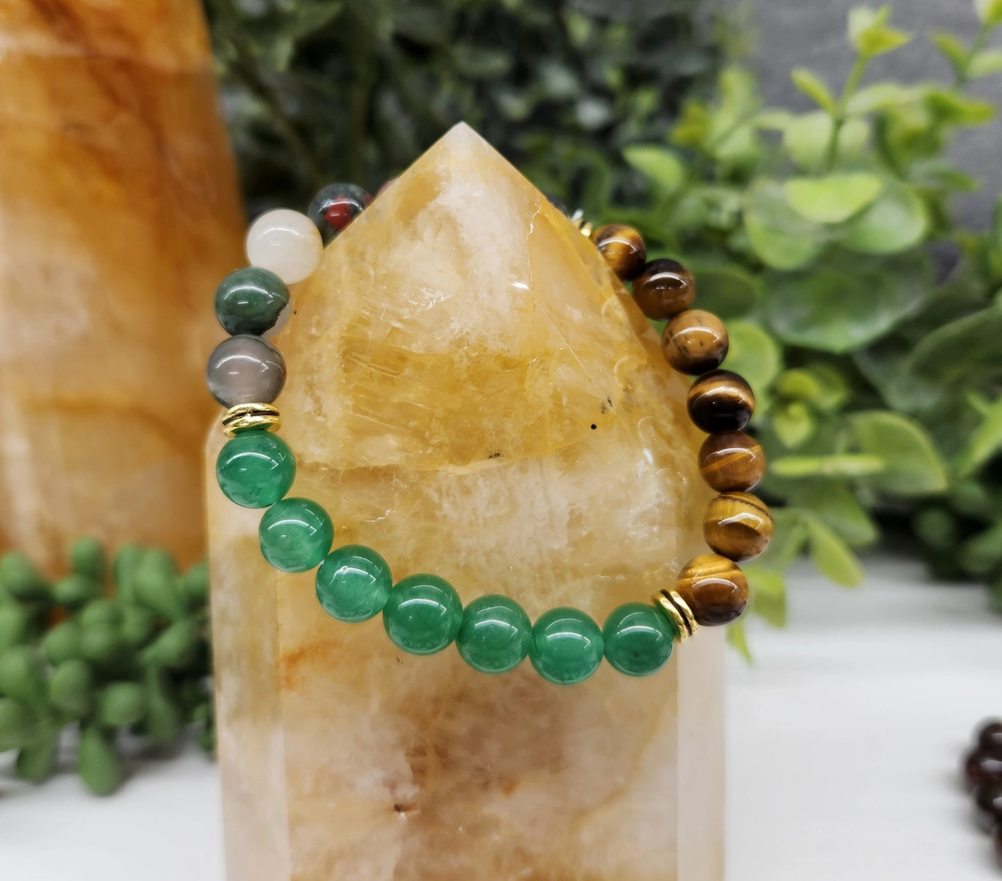 Abundance - Green Jade/Tiger Eye/Bloodstone Bracelet 8mm