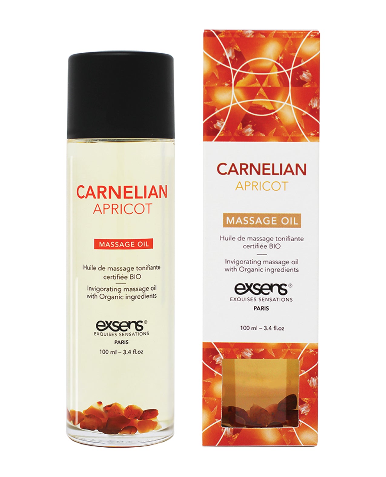 EXSENS of Paris Organic Massage Oil w/Stones - Carnelian Apricot